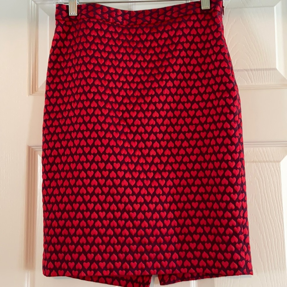Red and Blue Jacquard Heart Pencil Skirt